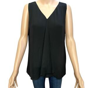 Chicos Drape Front Shell Tank Top Medium/1 Black V Neck Minimalist Basic Classic